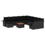 12-Piece Garden Sofa Set with Cushions Black Poly Rattan Wicker Outdoor Patio Furniture