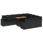 11-Piece Garden Sofa Set with Cushions Black Poly Rattan Wicker Outdoor Patio Furniture