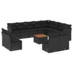 13-Piece Garden Sofa Set with Cushions Black Poly Rattan
