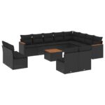 13-Piece Garden Sofa Set with Cushions Black Poly Rattan Wicker Outdoor Patio Furniture