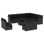 13-Piece Garden Sofa Set with Cushions Black Poly Rattan