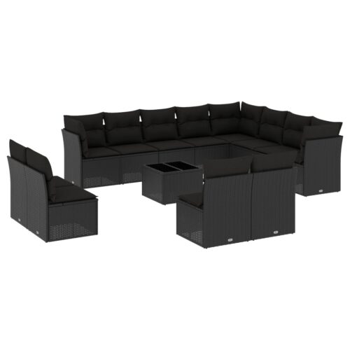 13-Piece Garden Sofa Set with Cushions Black Poly Rattan - Image 5