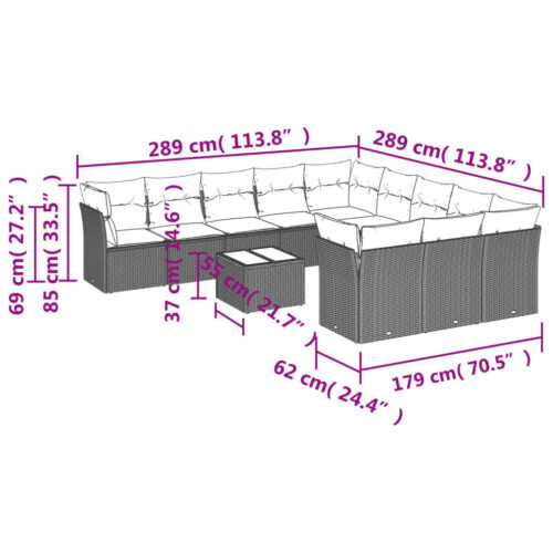 12-Piece Garden Sofa Set with Cushions Black Poly Rattan Wicker Outdoor Patio Furniture - Image 3