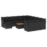 13-Piece Garden Sofa Set with Cushions Black Poly Rattan Wicker Outdoor Patio Furniture