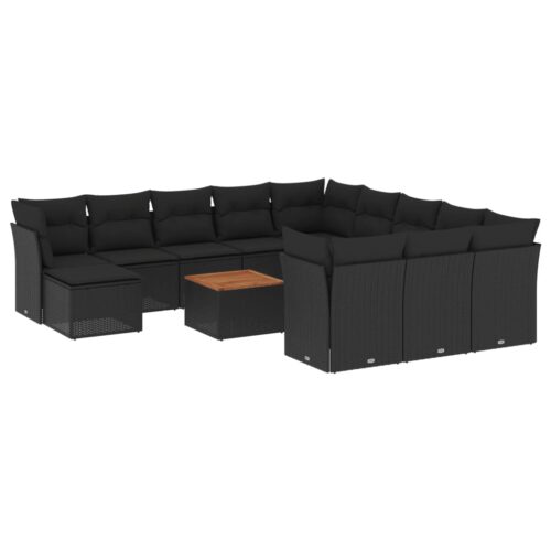 13-Piece Garden Sofa Set with Cushions Black Poly Rattan Wicker Outdoor Patio Furniture - Image 5