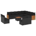 13-Piece Garden Sofa Set with Cushions Black Poly Rattan