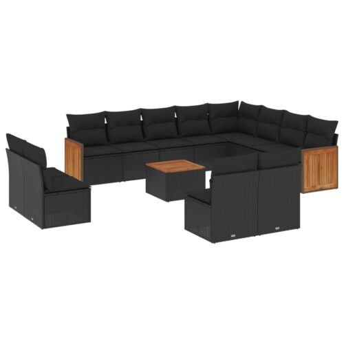 13-Piece Garden Sofa Set with Cushions Black Poly Rattan - Image 14