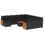 13-Piece Garden Sofa Set with Cushions Black Poly Rattan
