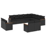 12-Piece Garden Sofa Set with Cushions Black Poly Rattan