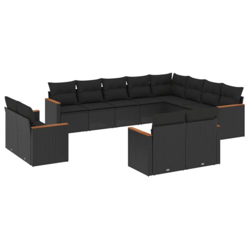 12-Piece Garden Sofa Set with Cushions Black Poly Rattan