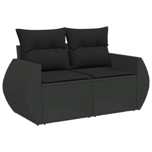 11-Piece Garden Sofa Set with Cushions Black Poly Rattan Wicker Outdoor Patio Furniture - Image 5