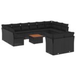 13-Piece Garden Sofa Set with Cushions Black Poly Rattan Wicker Outdoor Patio Furniture