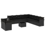 12-Piece Garden Sofa Set with Cushions Black Poly Rattan Wicker Outdoor Patio Furniture