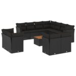 12-Piece Garden Sofa Set with Cushions Black Poly Rattan
