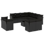 12-Piece Garden Sofa Set with Cushions Black Poly Rattan