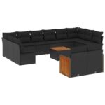 13-Piece Garden Sofa Set with Cushions Black Poly Rattan