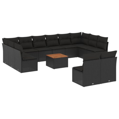 13-Piece Garden Sofa Set with Cushions Black Poly Rattan Wicker Outdoor Patio Furniture