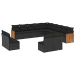 13-Piece Garden Sofa Set with Cushions Black Poly Rattan