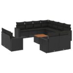 12-Piece Garden Sofa Set with Cushions Black Poly Rattan