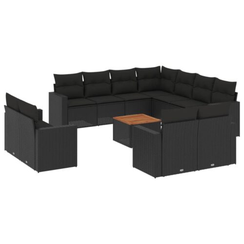 12-Piece Garden Sofa Set with Cushions Black Poly Rattan - Image 14