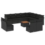 13-Piece Garden Sofa Set with Cushions Black Poly Rattan Wicker Outdoor Patio Furniture