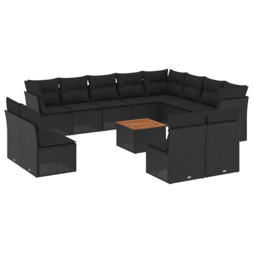 13-Piece Garden Sofa Set with Cushions Black Poly Rattan Wicker Outdoor Patio Furniture
