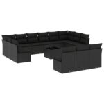 14-Piece Garden Sofa Set with Cushions Black Poly Rattan Wicker Outdoor Patio Furniture