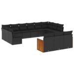 13-Piece Garden Sofa Set with Cushions Black Poly Rattan
