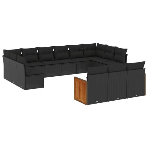 13-Piece Garden Sofa Set with Cushions Black Poly Rattan