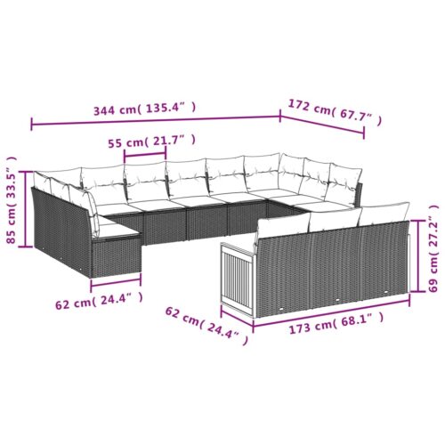 13-Piece Garden Sofa Set with Cushions Black Poly Rattan - Image 7