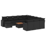 13-Piece Garden Sofa Set with Cushions Black Poly Rattan Wicker Outdoor Patio Furniture
