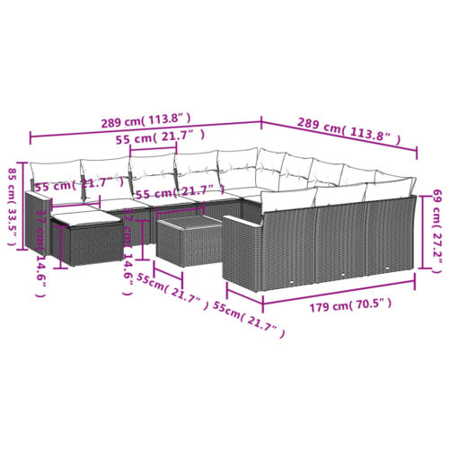13-Piece Garden Sofa Set with Cushions Black Poly Rattan Wicker Outdoor Patio Furniture - Image 3