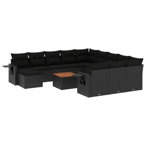 13-Piece Garden Sofa Set with Cushions Black Poly Rattan Wicker Outdoor Patio Furniture - Image 5