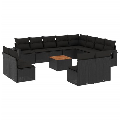 13-Piece Garden Sofa Set with Cushions Black Poly Rattan Wicker Outdoor Patio Furniture - Image 5