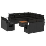 12-Piece Garden Sofa Set with Cushions Black Poly Rattan