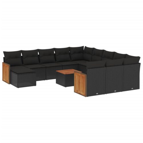 13-Piece Garden Sofa Set with Cushions Black Poly Rattan Wicker Outdoor Patio Furniture - Image 5