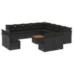 14-Piece Garden Sofa Set with Cushions Black Poly Rattan