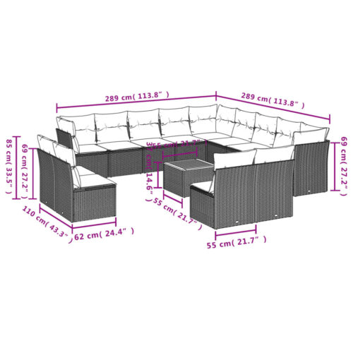 14-Piece Garden Sofa Set with Cushions Black Poly Rattan - Image 3