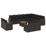 13-Piece Garden Sofa Set with Cushions Black Poly Rattan