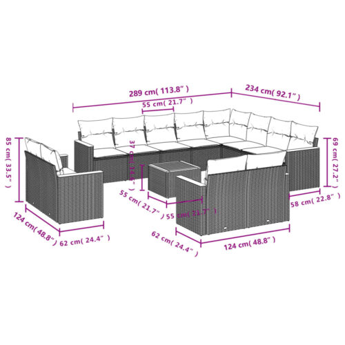 13-Piece Garden Sofa Set with Cushions Black Poly Rattan - Image 8
