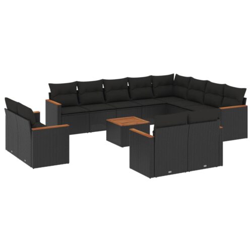 13-Piece Garden Sofa Set with Cushions Black Poly Rattan - Image 14