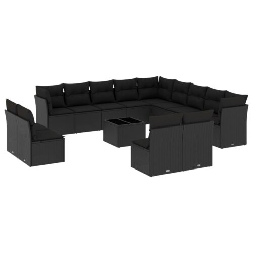 14-Piece Garden Sofa Set with Cushions Black Poly Rattan - Image 13