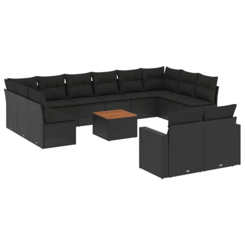 13-Piece Garden Sofa Set with Cushions Black Poly Rattan Wicker Outdoor Patio Furniture