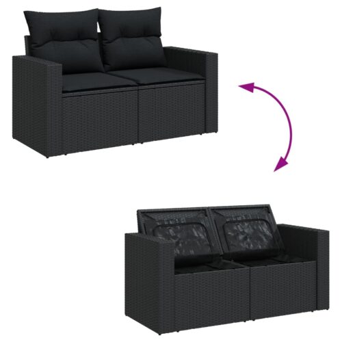 13-Piece Garden Sofa Set with Cushions Black Poly Rattan Wicker Outdoor Patio Furniture - Image 3