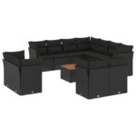 12-Piece Garden Sofa Set with Cushions Black Poly Rattan Wicker Outdoor Patio Furniture