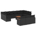 14-Piece Garden Sofa Set with Cushions Black Poly Rattan Wicker Outdoor Patio Furniture
