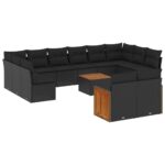 13-Piece Garden Sofa Set with Cushions Black Poly Rattan Wicker Outdoor Patio Furniture