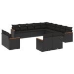13-Piece Garden Sofa Set with Cushions Black Poly Rattan