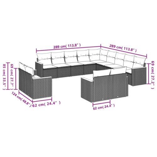13-Piece Garden Sofa Set with Cushions Black Poly Rattan - Image 7