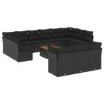 14-Piece Garden Sofa Set with Cushions Black Poly Rattan Wicker Outdoor Patio Furniture